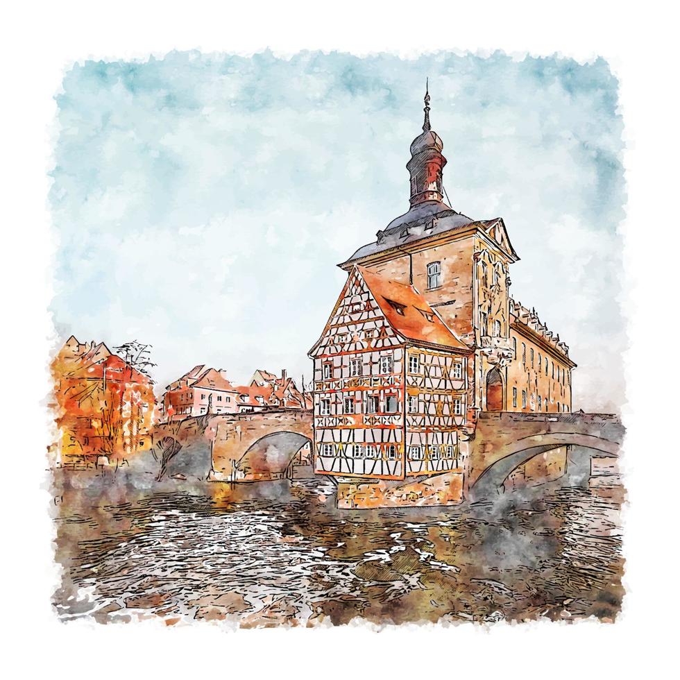 bamberg deutschland aquarellskizze handgezeichnete illustration vektor