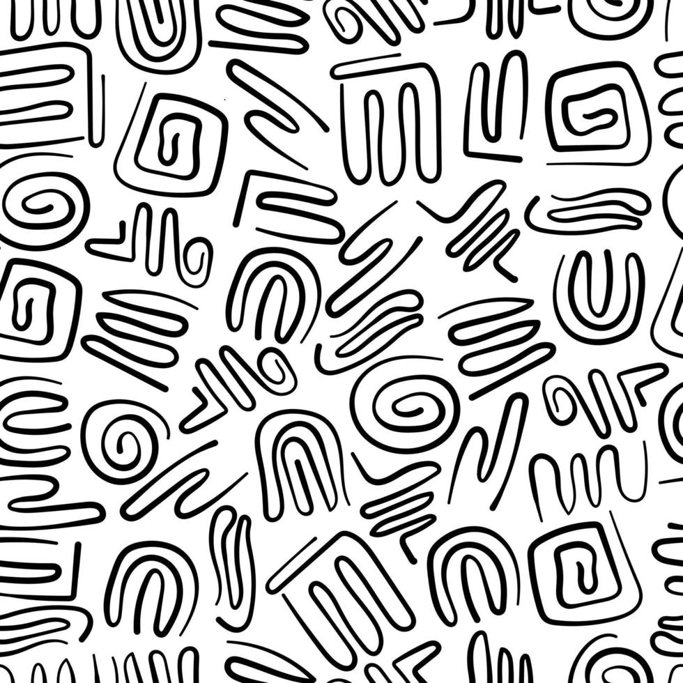 abstrakt hand dragen klotter sömlös mönster på svart och vit vektor illustration