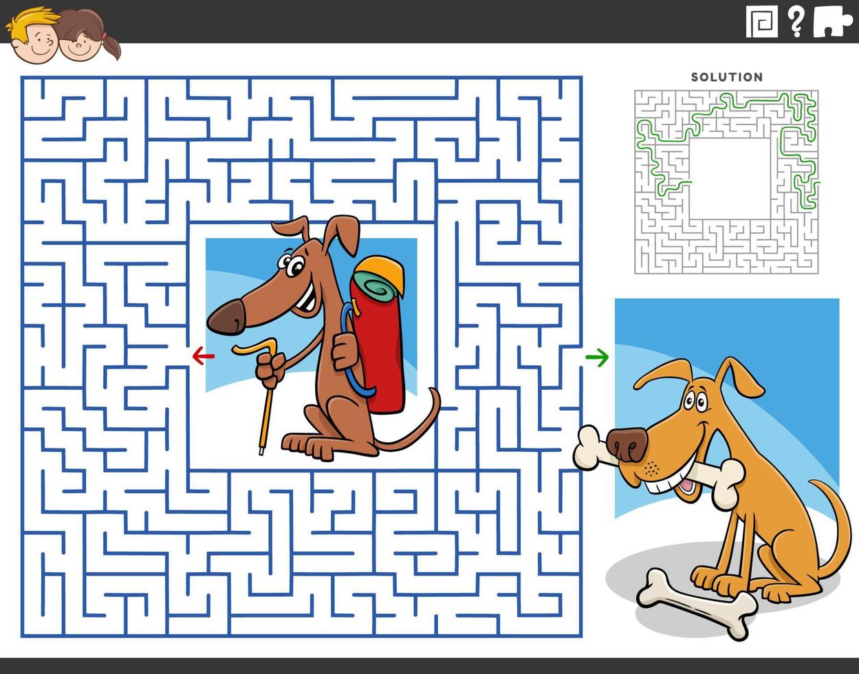 Labyrinth mit Cartoon-Wanderhund und seinem Freund mit Hundeknochen vektor