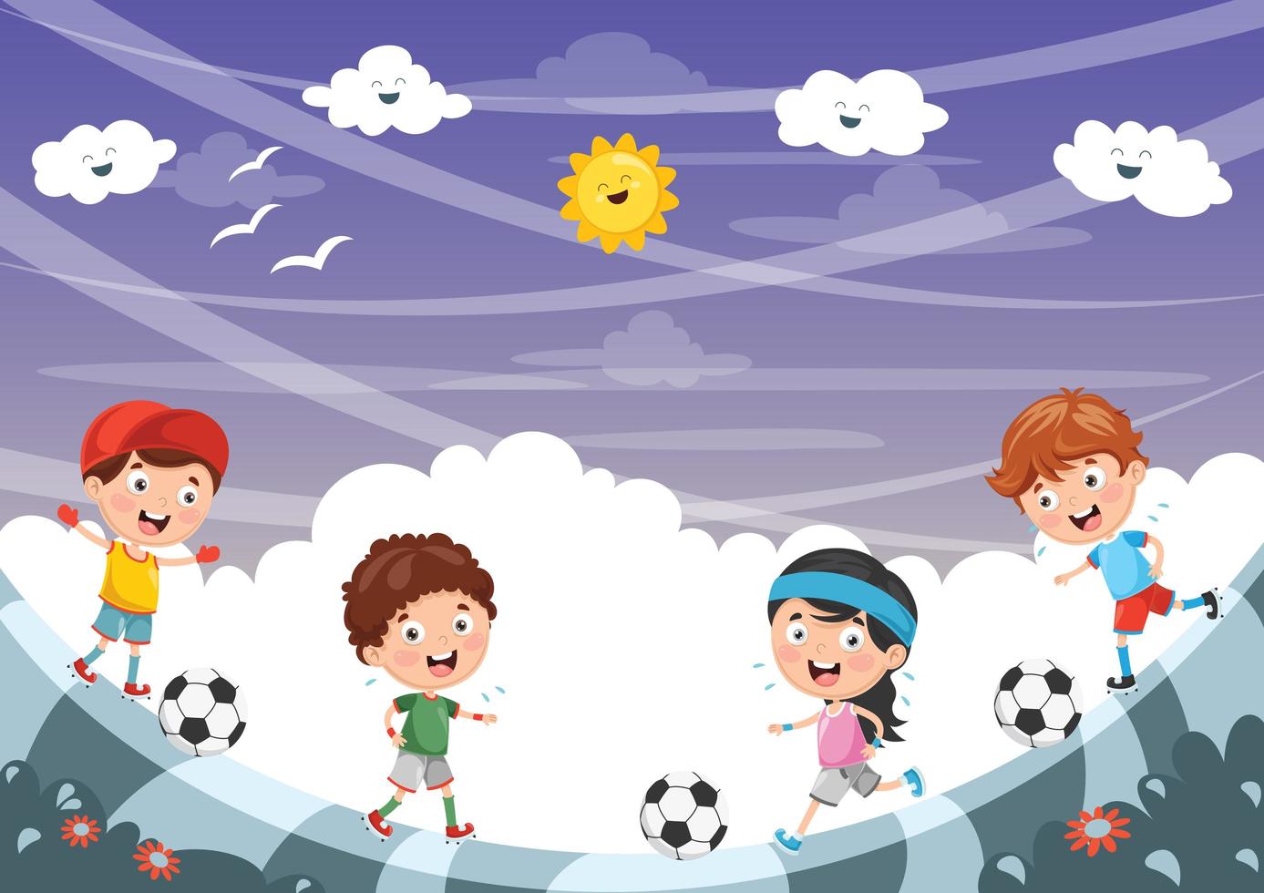 Kinder spielen draußen Fußball vektor
