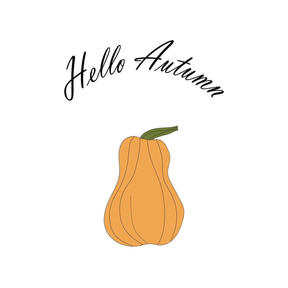 orange pumpa illustration, bokstäver hej höst. höst skörd illustration vektor