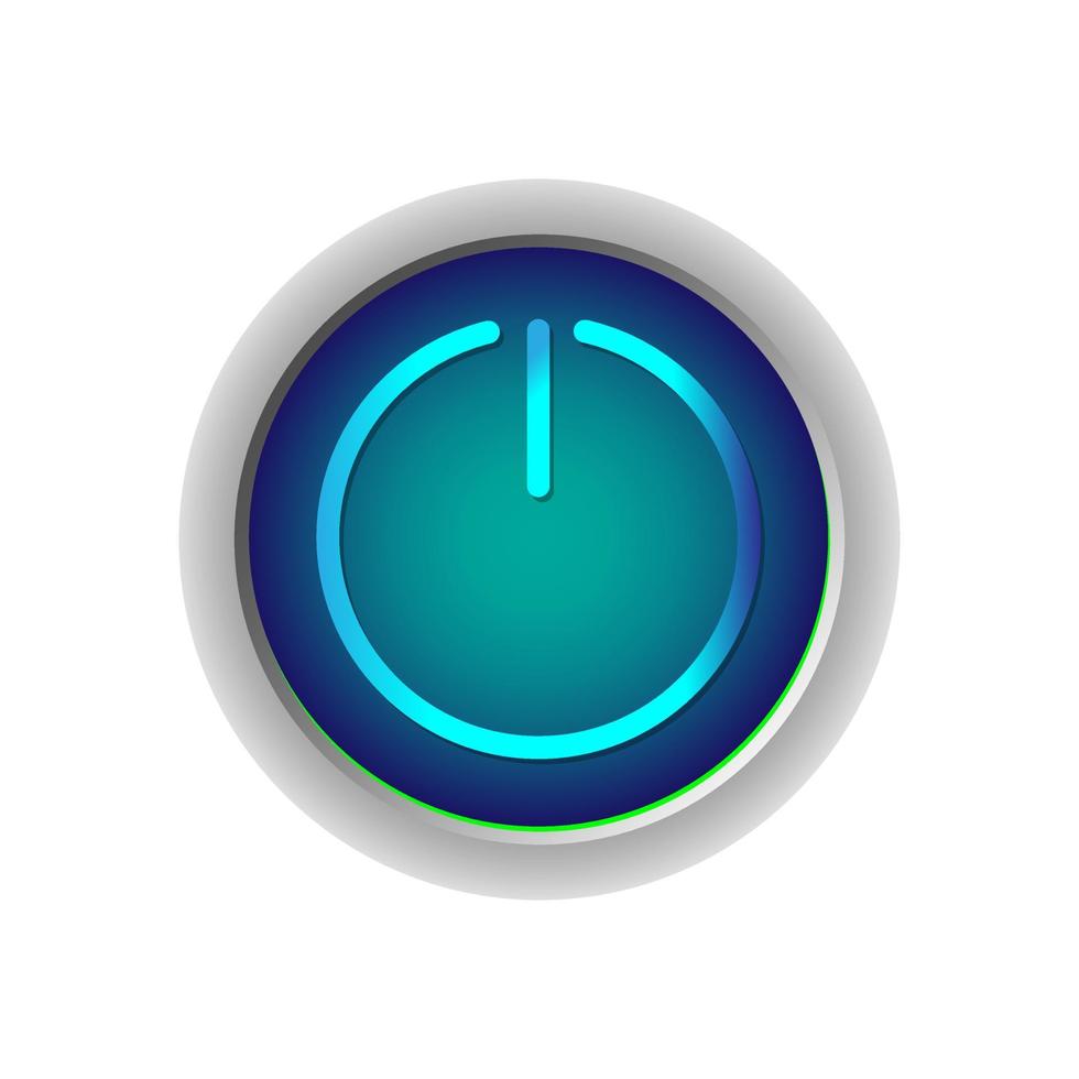 webb ikon skjuta på knapp kraft. vektor glansig borstat metall blå kraft knapp på vit bakgrund.