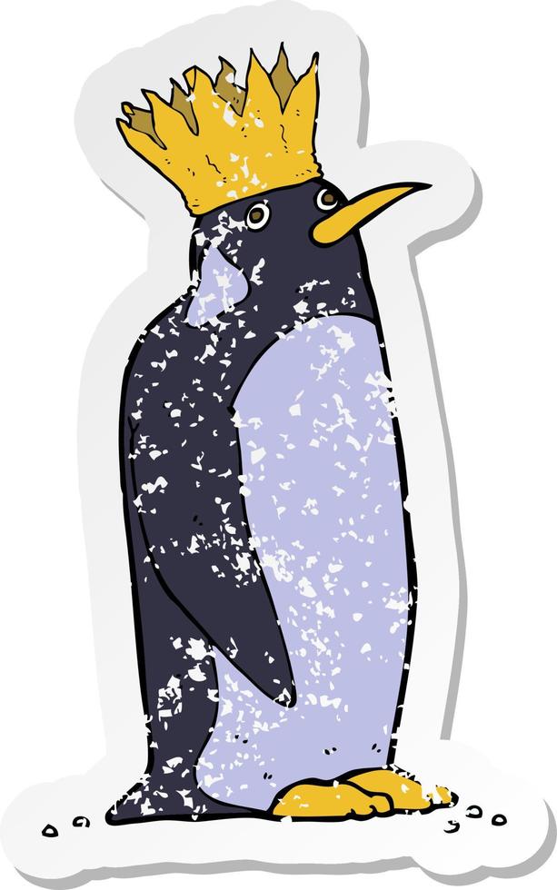 retro bedrövad klistermärke av en tecknad serie kejsare pingvin vektor