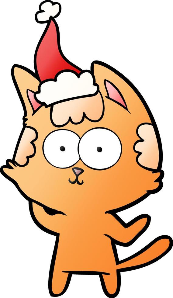 Happy Gradient Cartoon einer Katze mit Weihnachtsmütze vektor