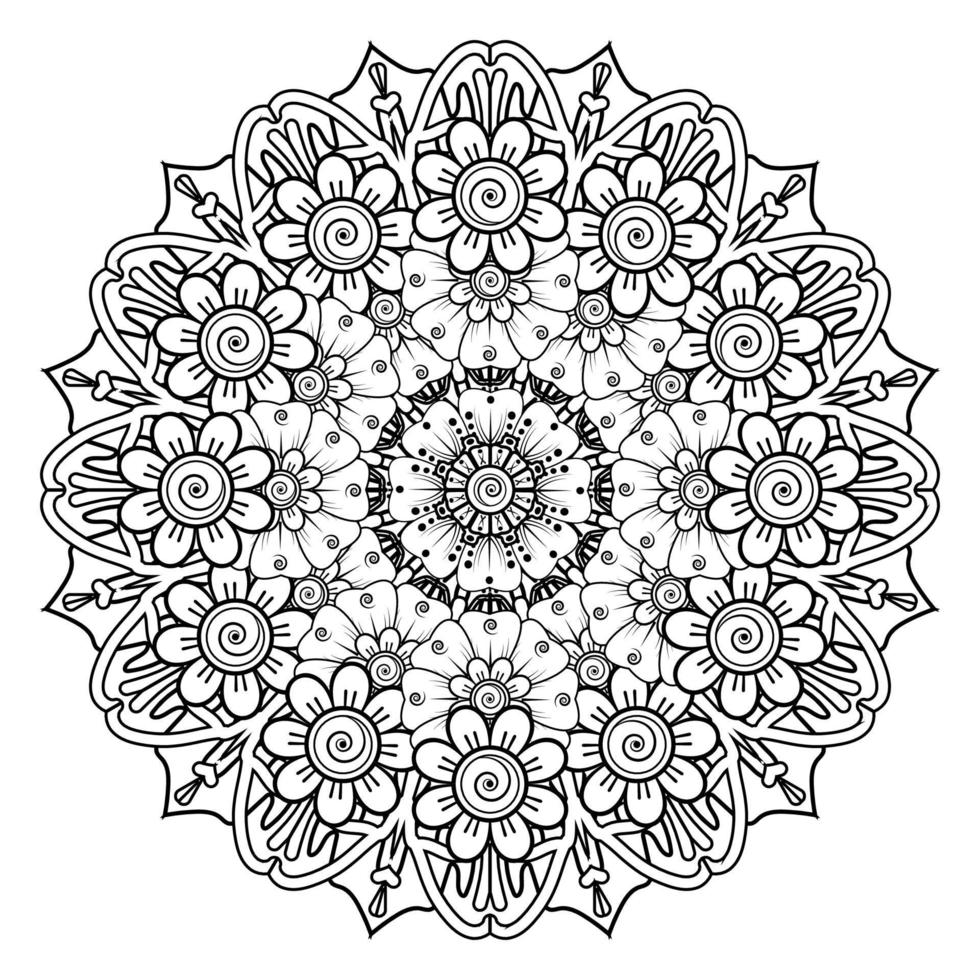 kreisförmiges Muster in Form von Mandala für Henna, Mehndi, Tätowierung, Dekoration. dekoratives Ornament im ethnisch-orientalischen Stil. Malbuchseite. vektor