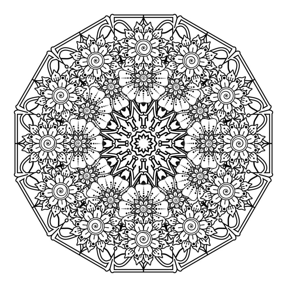 kreisförmiges Muster in Form von Mandala für Henna, Mehndi, Tätowierung, Dekoration. dekoratives Ornament im ethnisch-orientalischen Stil. Malbuchseite. vektor