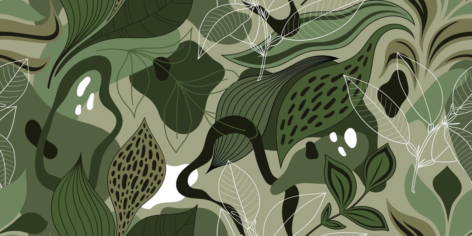 Vektor nahtloser grüner Hintergrund mit bunten abstrakten Flecken und Zweigen