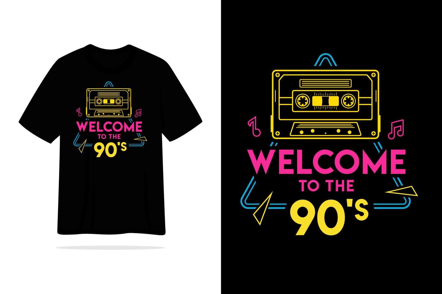 Välkommen till de 90s retro musik tshirt design vektor