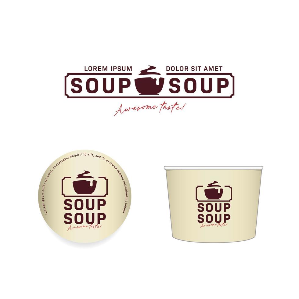 Logo-Symbol für heiße Suppenschüssel mit Papierschüssel-Mockup-Design im Vektor