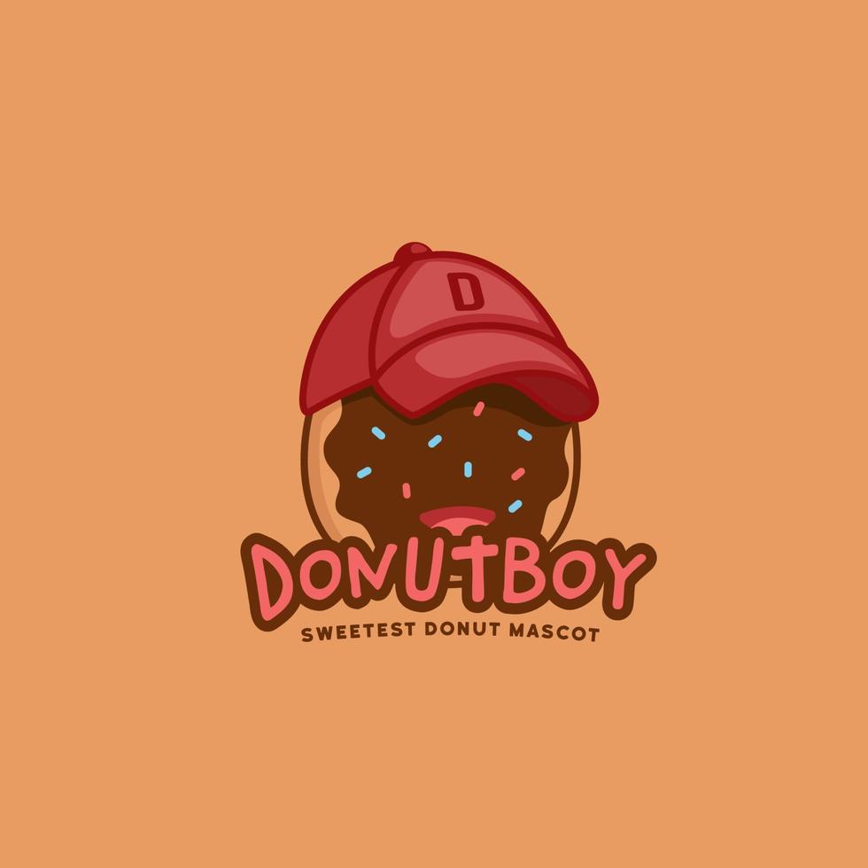 donut donut boy logo charakter maskottchen tragen coole baseballmütze in cartoon spielspaß stil illustration vektor