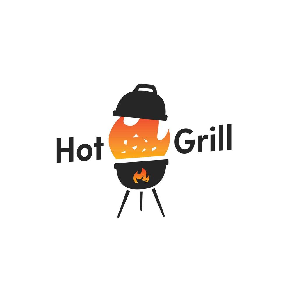 Heißes Grill-Logo-Symbol einfach mit offener großer Flamme auf Dampfgrill vektor
