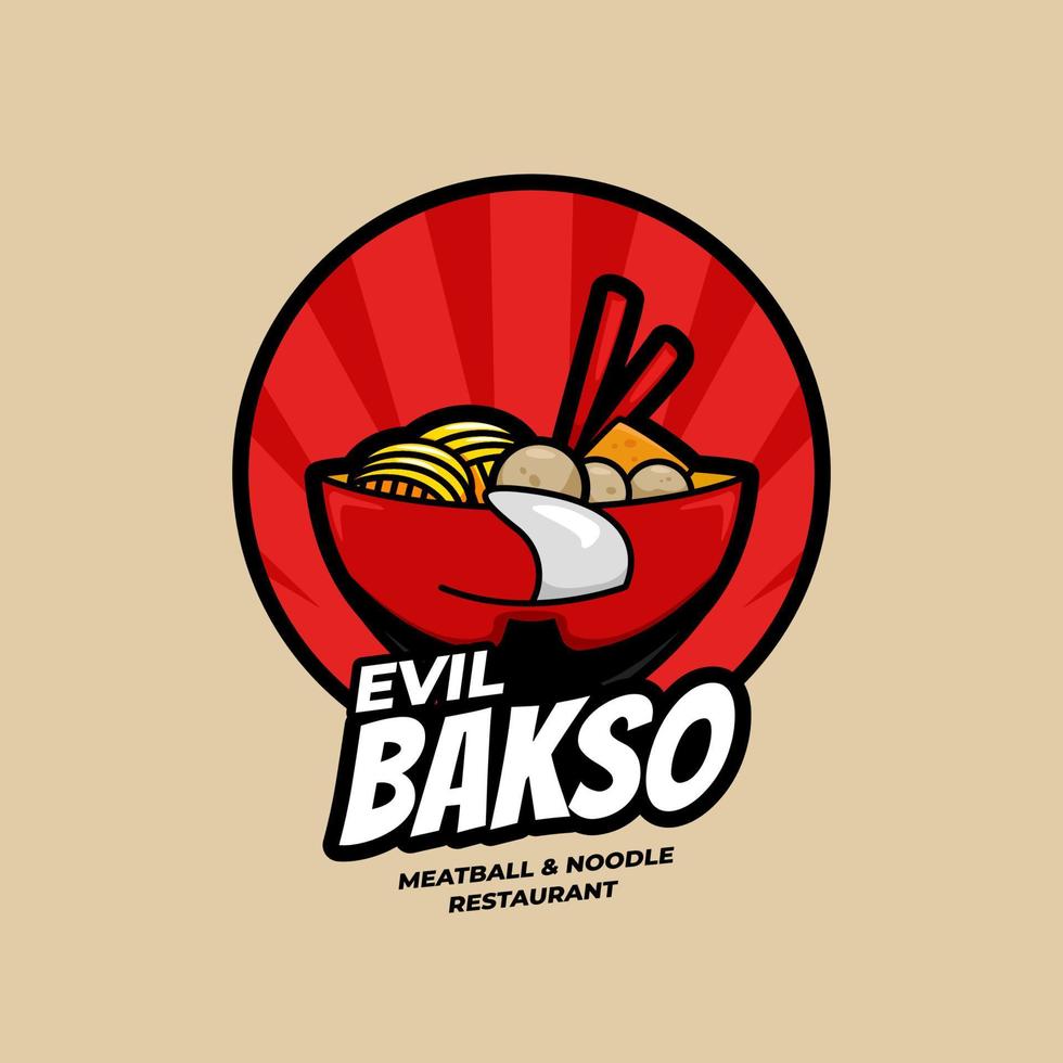 ondska Ramen bakso köttbulle och nudel restaurang skål med ansikte logotyp symbol ikon illustration vektor