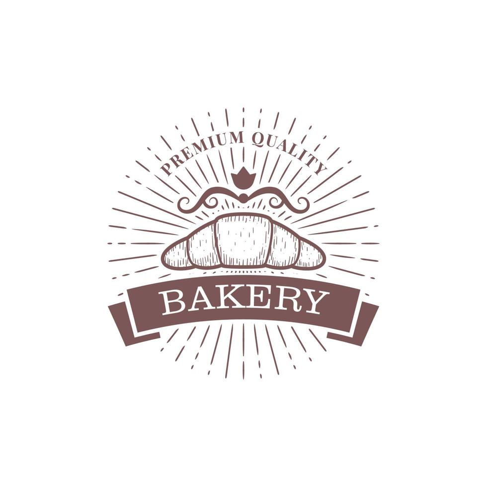 Premium-Qualität Croissant Bäckerei Logo Abzeichen Victoria Vintage Handzeichnung Stil vektor