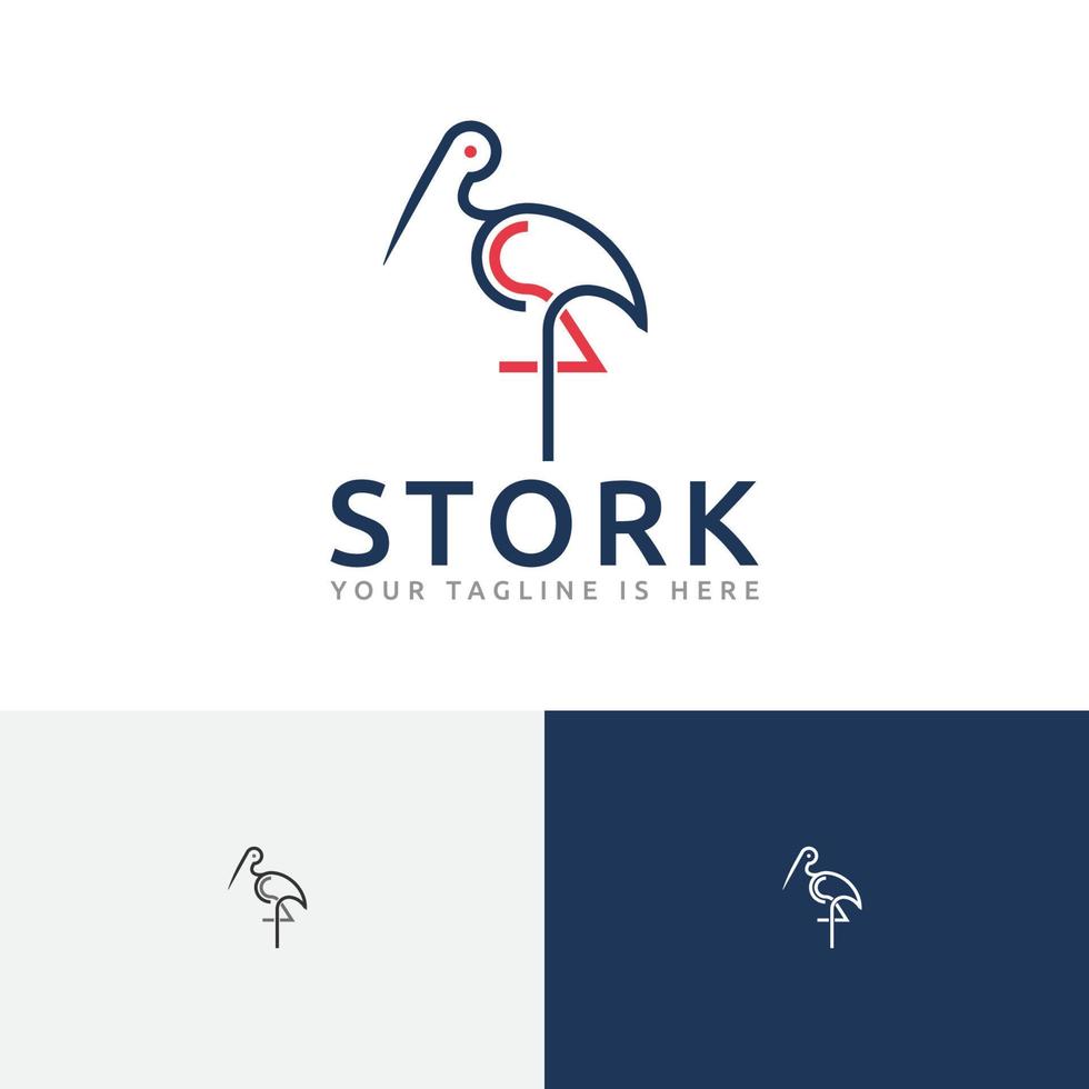 elegant stork fågel djur- monoline stil logotyp vektor