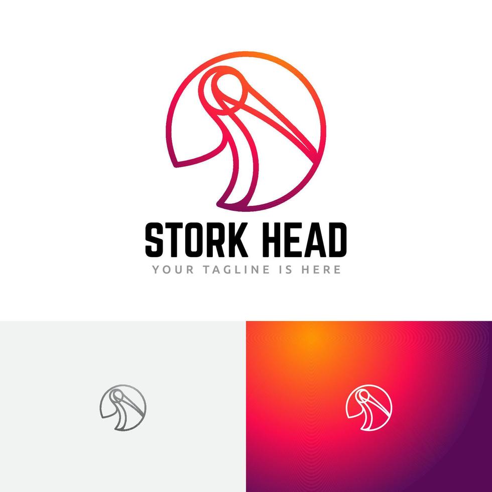 stork huvud cirkel fågel djur- linje stil logotyp vektor