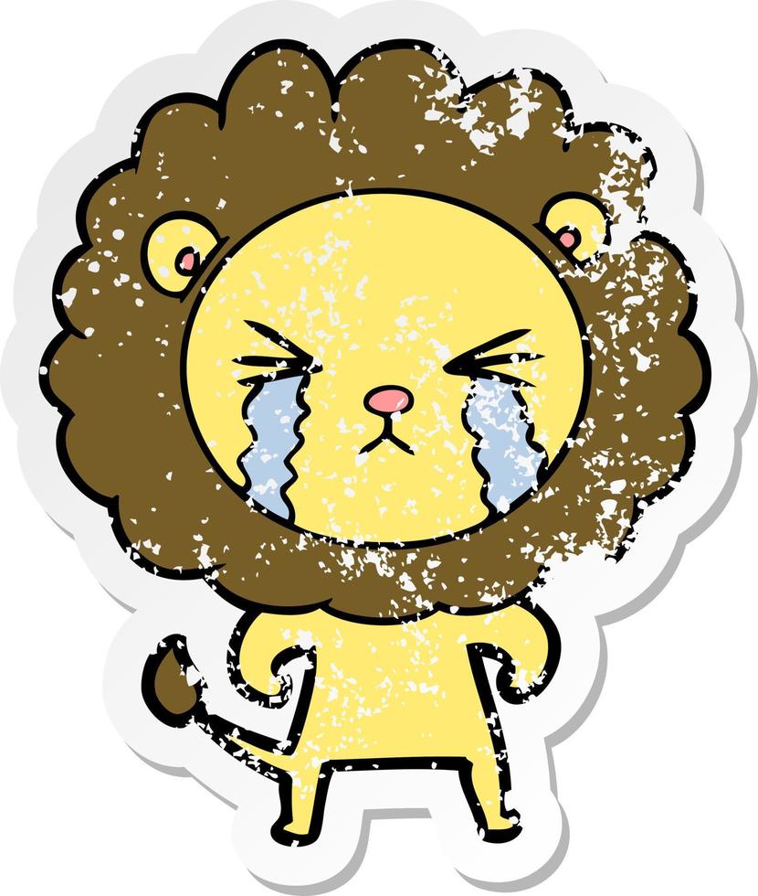 bedrövad klistermärke av ett tecknat gråtande lejon vektor