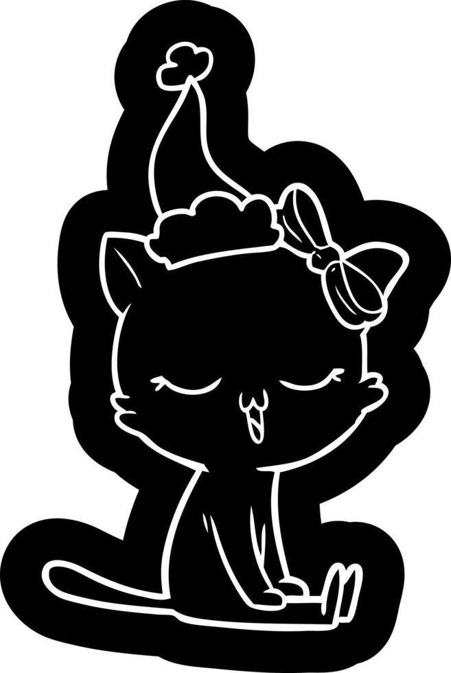 tecknad ikon av en katt med rosett på huvudet bär tomte hatt vektor