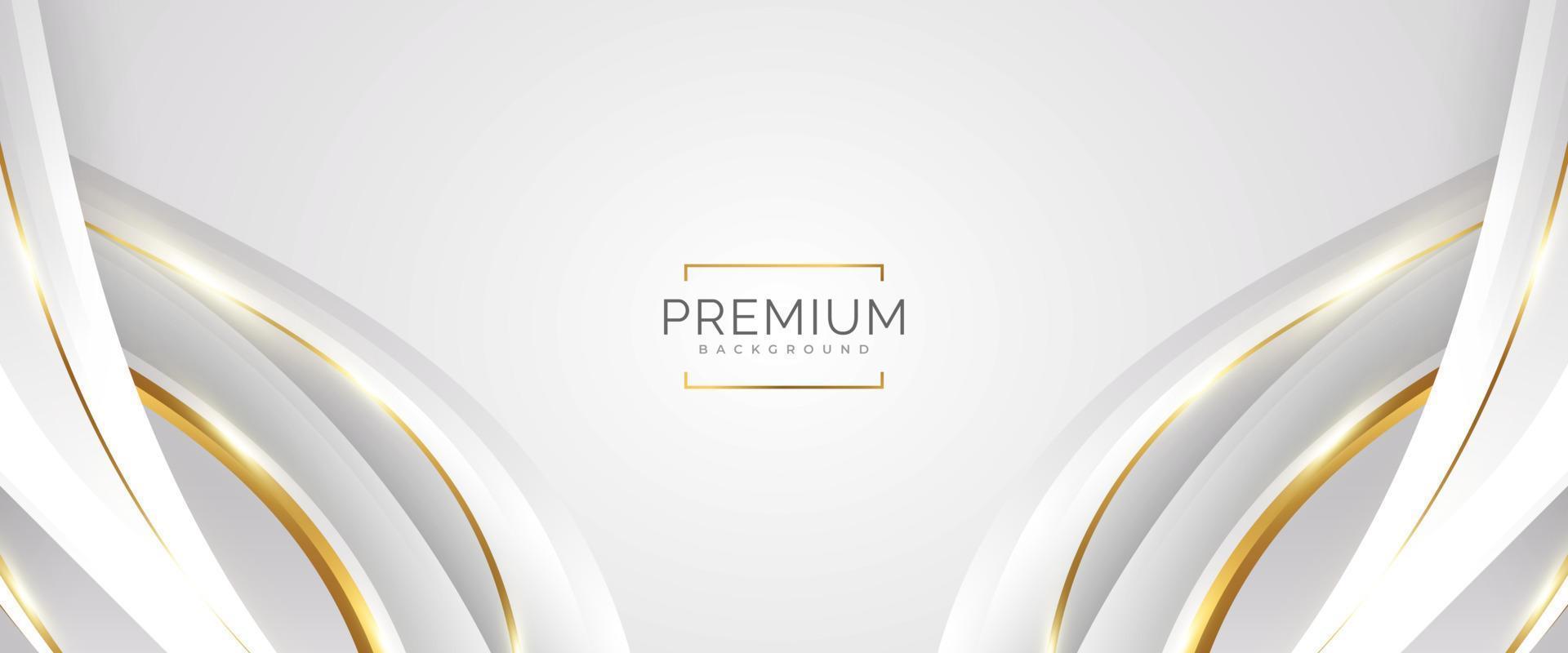 lyxig vit och guld bakgrund med gyllene linjer och papperssnitt stil. premium grå och guld bakgrund för pris, nominering, ceremoni, formell inbjudan eller certifikatdesign vektor