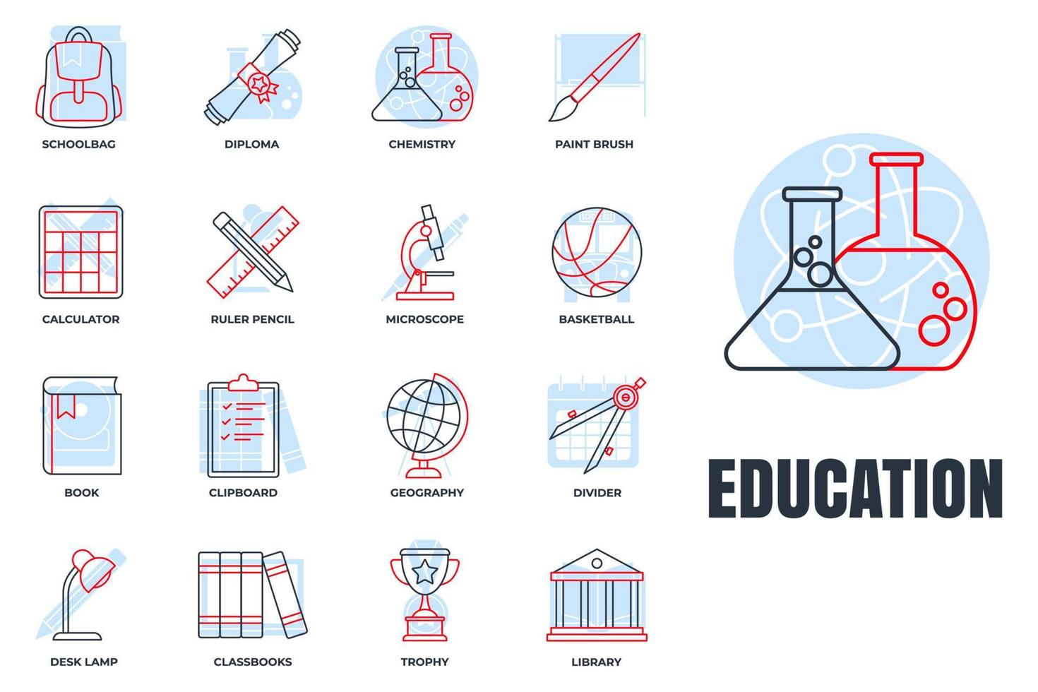 satz der bildung zurück zur schulikonenlogo-vektorillustration. Zurück zur Schulpaket-Symbolvorlage für Grafik- und Webdesign-Sammlung vektor