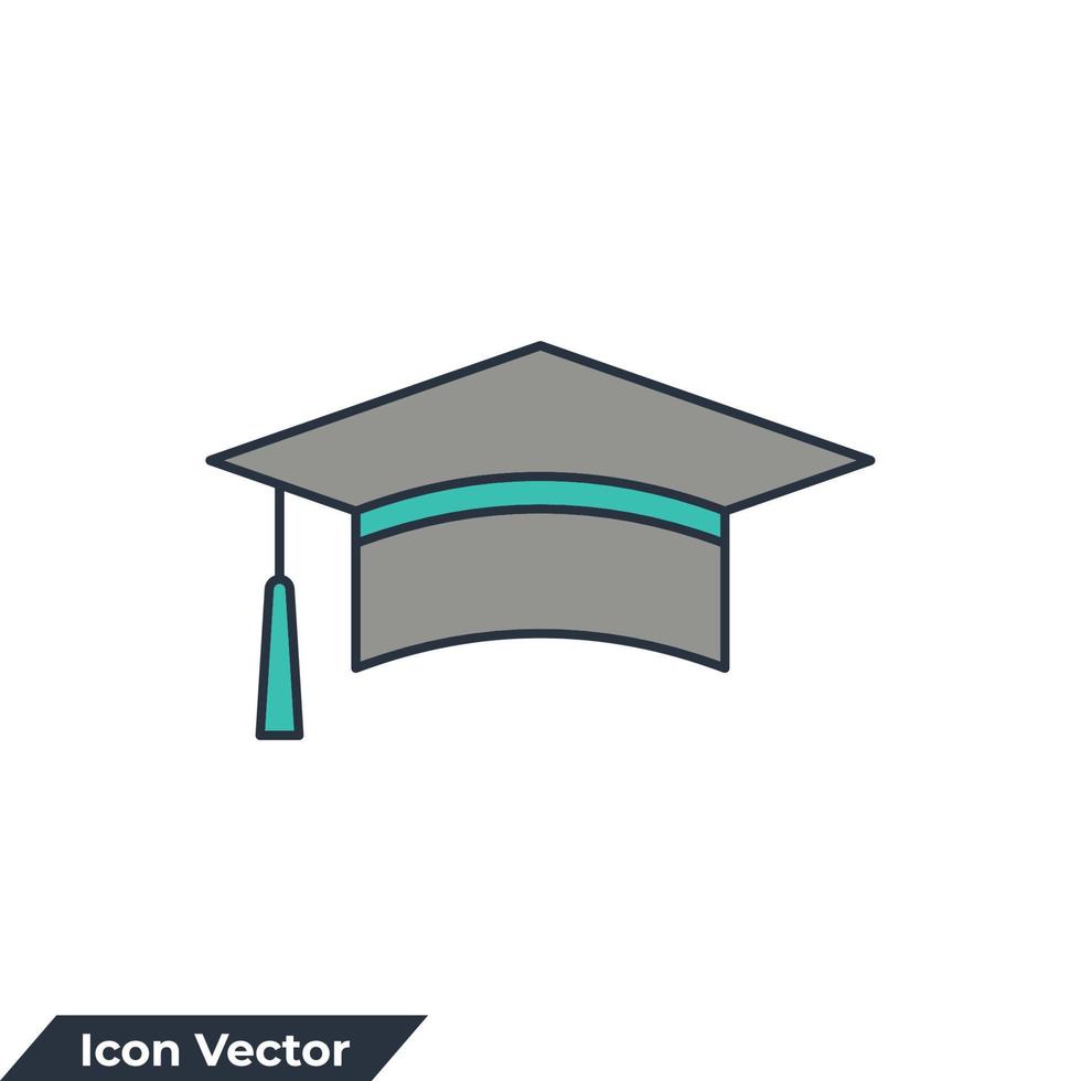 Graduierungskappe Symbol Logo Vektor Illustration. Quadratische Symbolvorlage für akademische Kappen für Grafik- und Webdesign-Sammlung