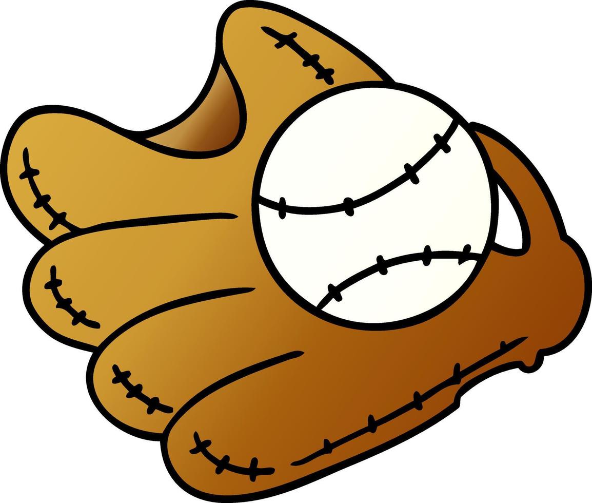 Farbverlauf-Cartoon-Doodle eines Baseballs und Handschuhs vektor