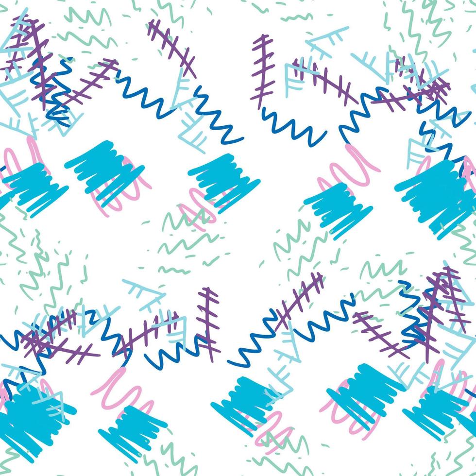 Fantasie chaotisch Freihandgekritzel geometrische Formen nahtloses Muster. Unendlichkeits-ditsy-Scribble-Zusammenfassungskarte vektor