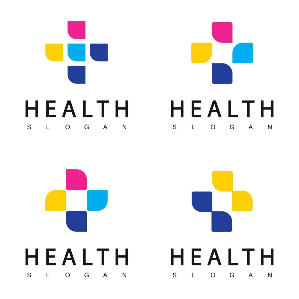 hälsa vård logotyp mall, roligt och vänlig begrepp använder sig av färgrik korsa symbol vektor