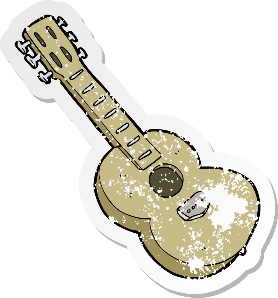 retro nödställda klistermärke av en tecknad gitarr vektor