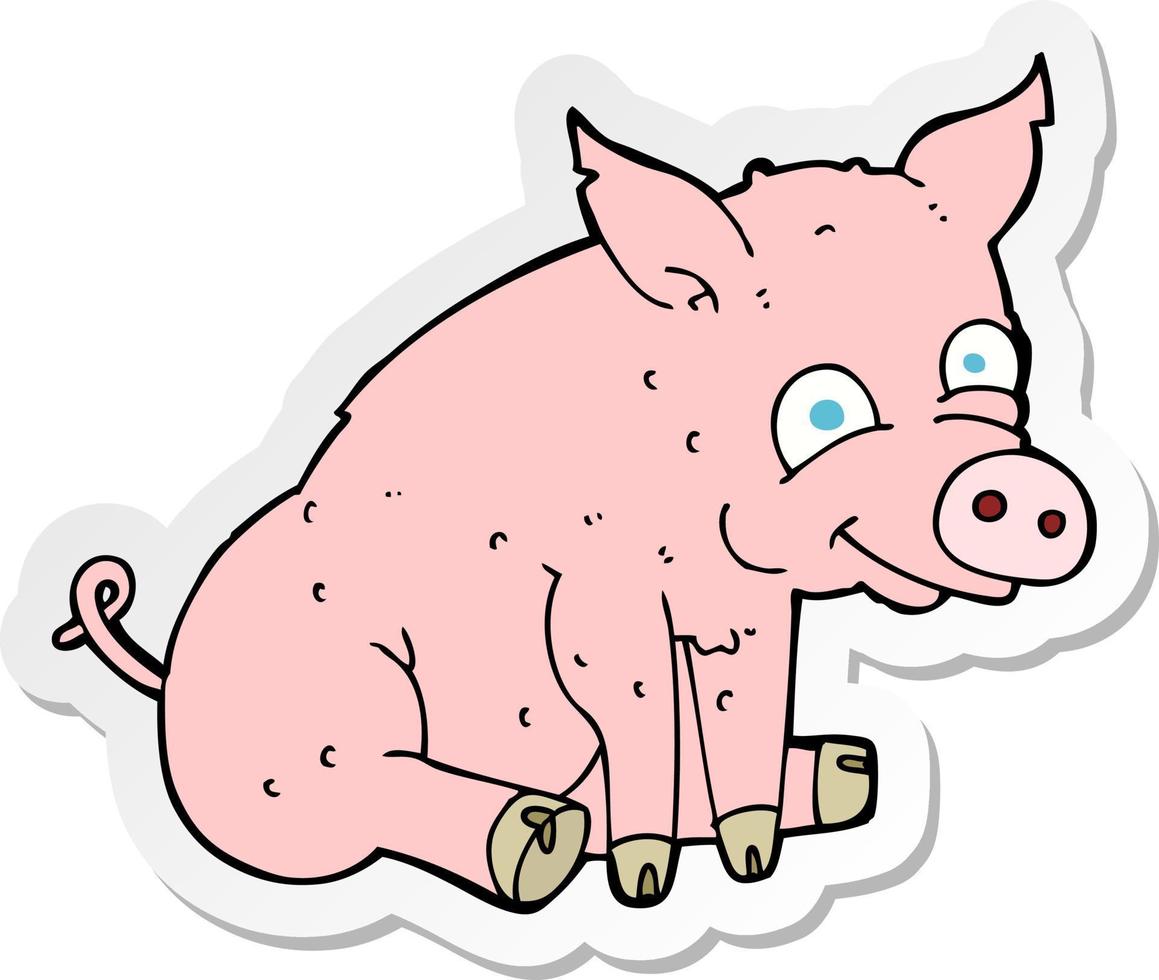 klistermärke av en tecknad serie Lycklig gris vektor