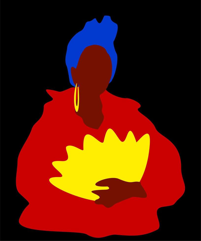 Vektor flaches einfaches Porträt einer schwarzen Frau in Turbah mit Ventilator.