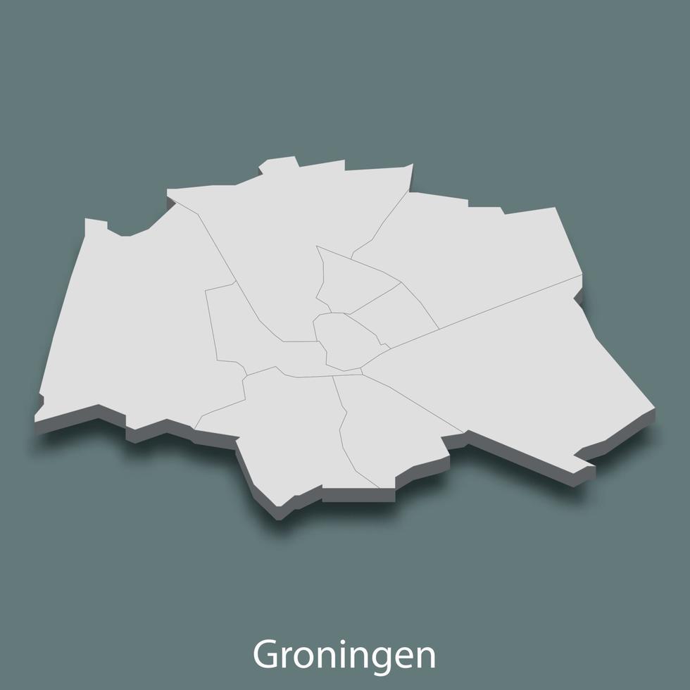 3d isometrisk Karta av groningen är en stad av nederländerna vektor