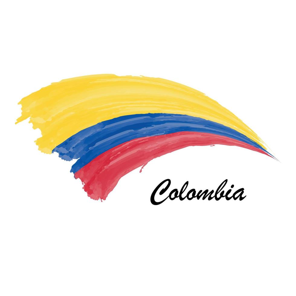 vattenfärg målning flagga av colombia. borsta stroke illustration vektor