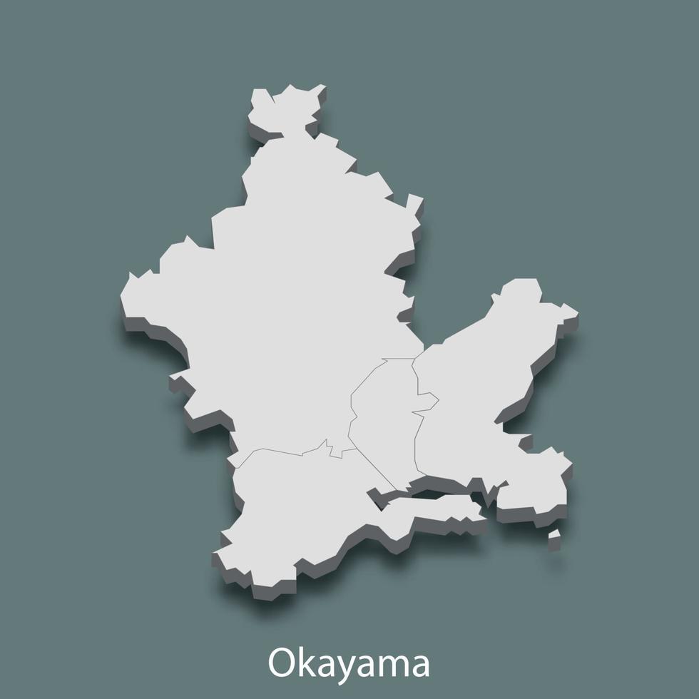 isometrische 3d-karte von okayama ist eine stadt von japan vektor