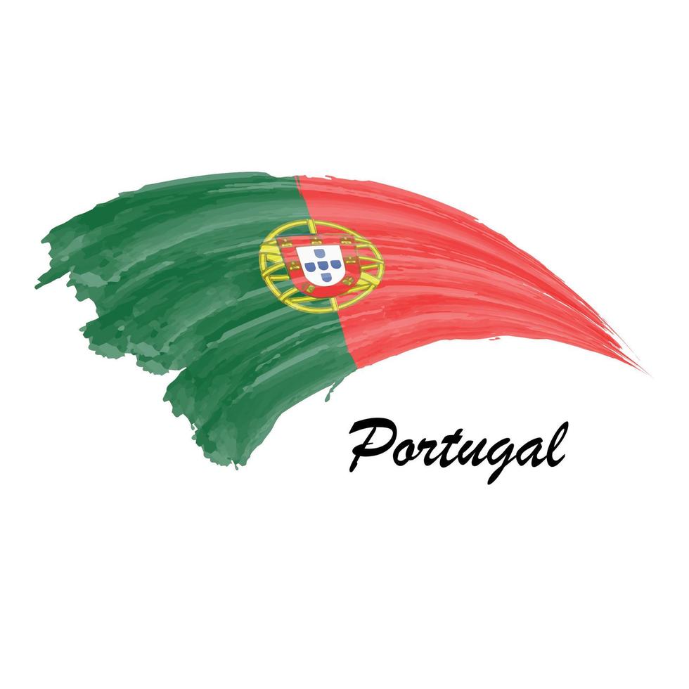 Aquarellmalerei Flagge von Portugal. Pinselstrich-Illustration vektor
