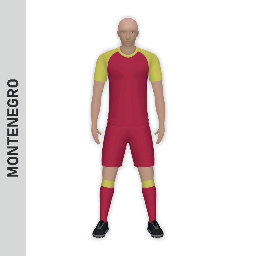 3D-realistisches Fußballspieler-Mockup. Trikot der montenegroischen Fußballmannschaft vektor