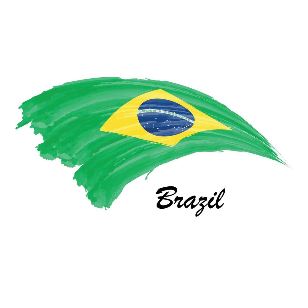 aquarellmalerei flagge von brasilien. Pinselstrich-Illustration vektor