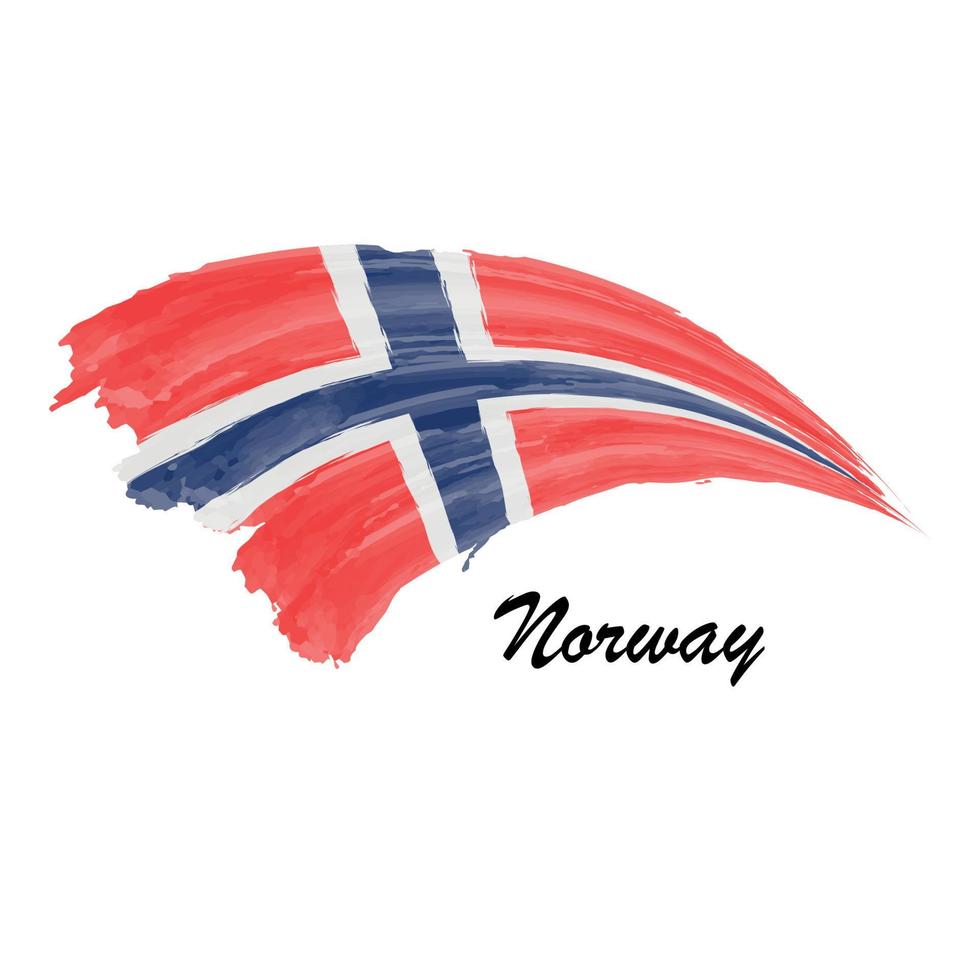 Aquarellmalerei Flagge von Norwegen. Pinselstrich-Illustration vektor