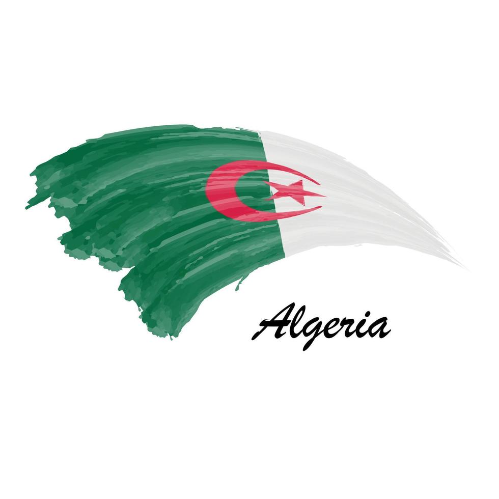 Aquarellmalerei Flagge von Algerien. Pinselstrich-Illustration vektor