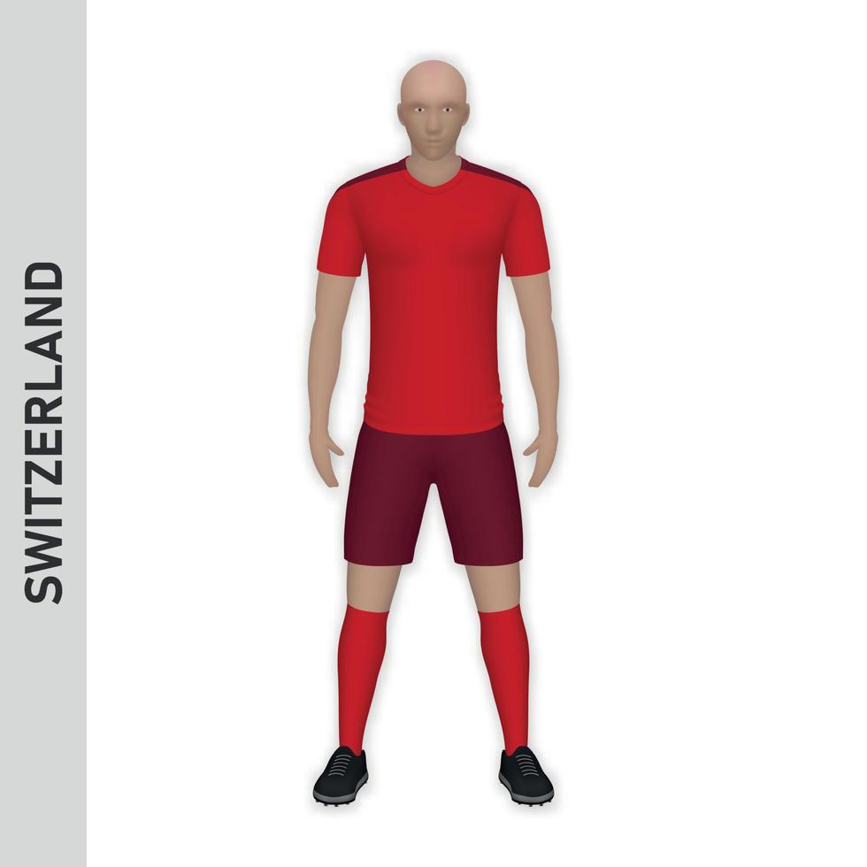 3d realistisk fotboll spelare mockup. schweiz fotboll team utrustning vektor