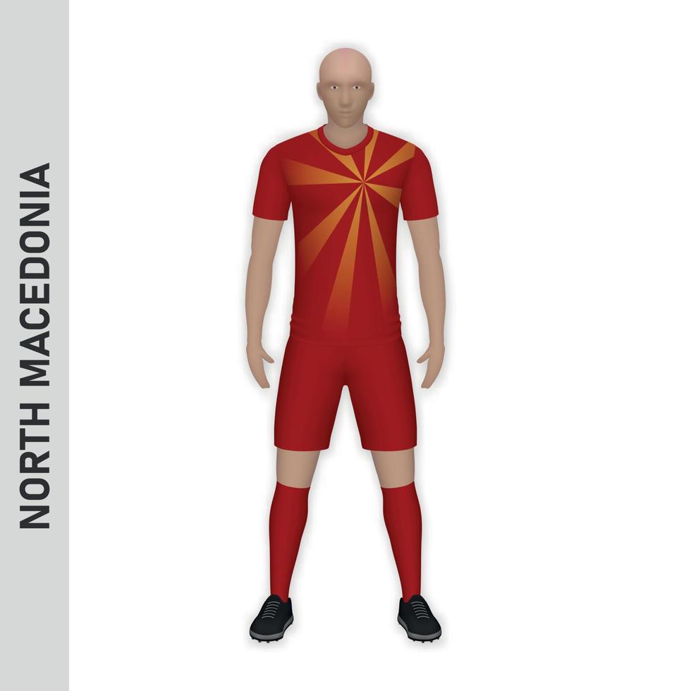 3d realistisk fotboll spelare mockup. norr macedonia fotboll team vektor