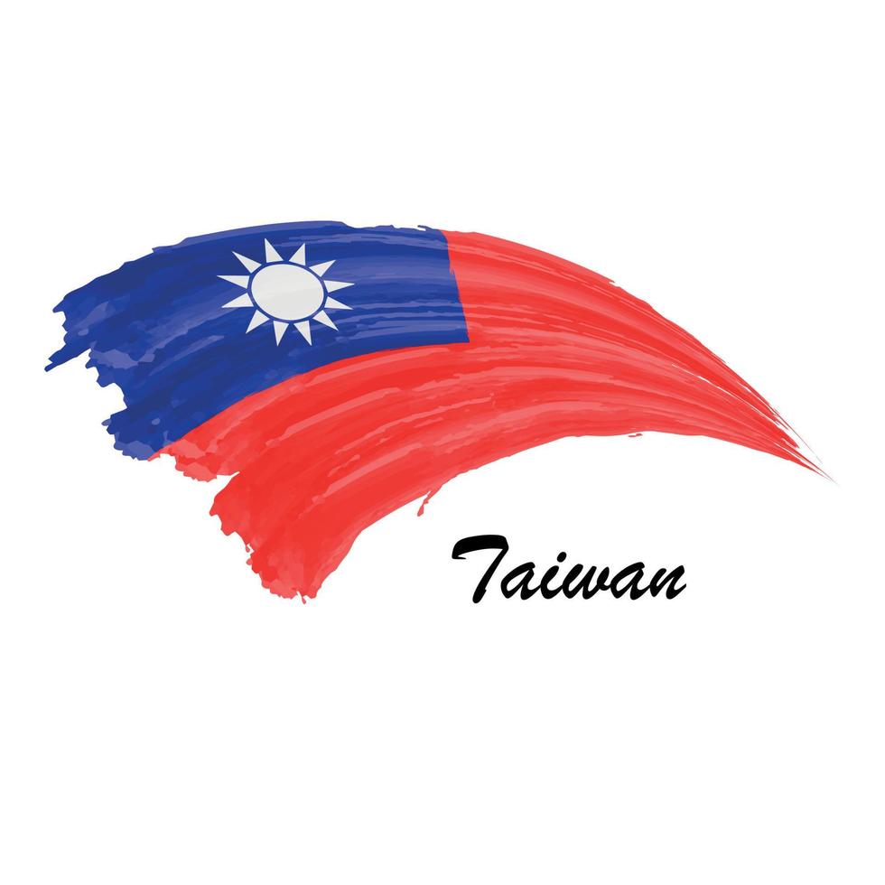 aquarellmalerei flagge von taiwan. Pinselstrich-Illustration vektor