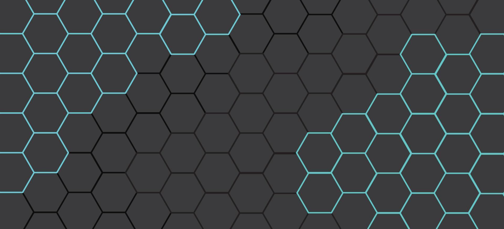 blaue Lichtenergie des Hexagonmaschens im schwarzen Technologiehintergrund. vektor