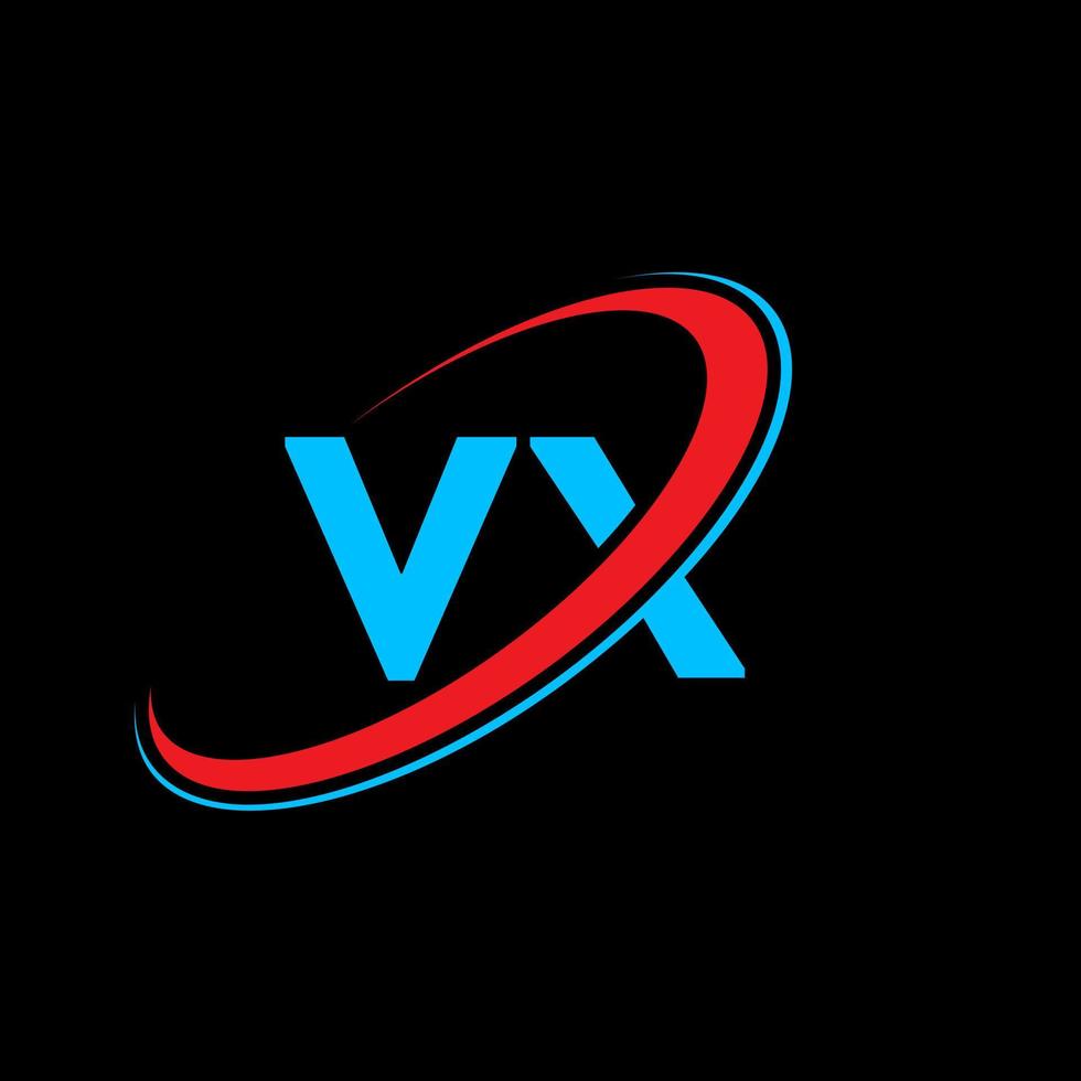 vx vx-Buchstaben-Logo-Design. Anfangsbuchstabe vx verknüpfter Kreis Monogramm-Logo in Großbuchstaben rot und blau. vx-Logo, vx-Design. vx, vx vektor