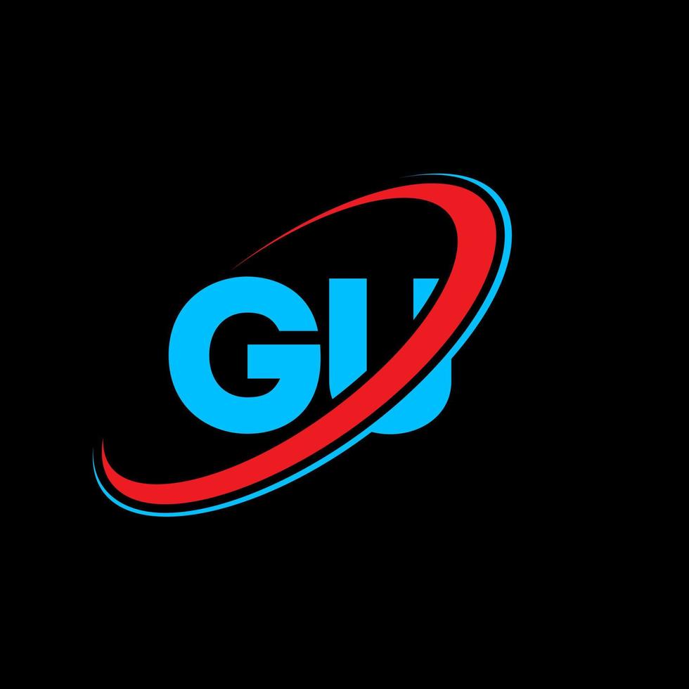 gu g u brev logotyp design. första brev gu länkad cirkel versal monogram logotyp röd och blå. gu logotyp, g u design. gu, g u vektor