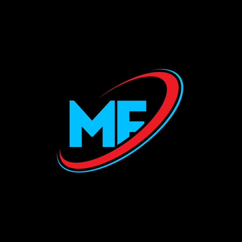 mf m f brev logotyp design. första brev mf länkad cirkel versal monogram logotyp röd och blå. mf logotyp, m f design. mf, m f vektor