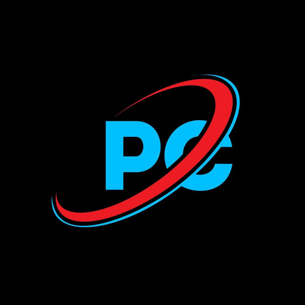 pc p c brev logotyp design. första brev pc länkad cirkel versal monogram logotyp röd och blå. pc logotyp, p c design. pc, p c vektor