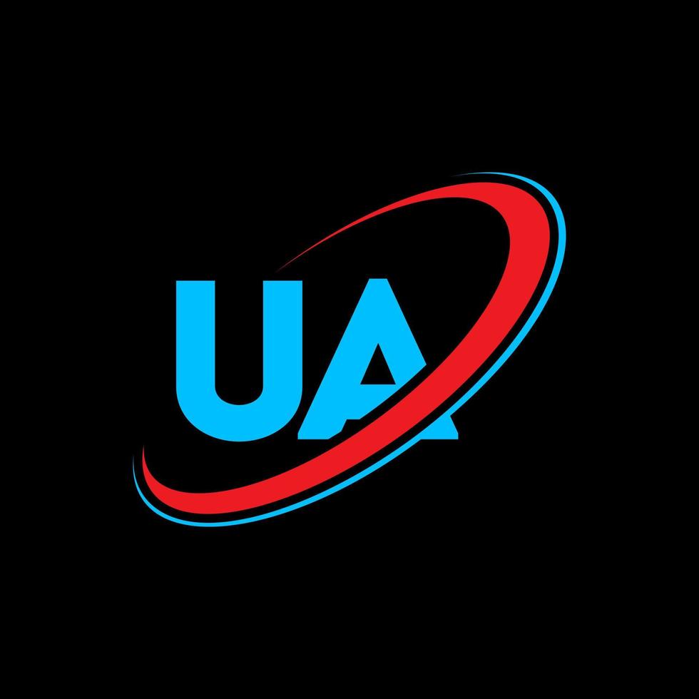 ua logotyp. ua design. blå och röd ua brev. ua brev logotyp design. första brev ua länkad cirkel versal monogram logotyp. vektor