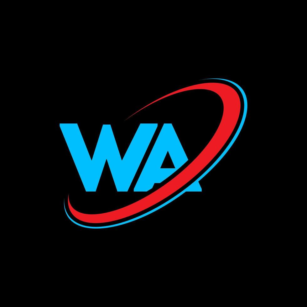 Wa-Logo. Wa-Design. blauer und roter wa-buchstabe. wa-Buchstaben-Logo-Design. Anfangsbuchstabe wa verknüpfter Kreis Monogramm-Logo in Großbuchstaben. vektor