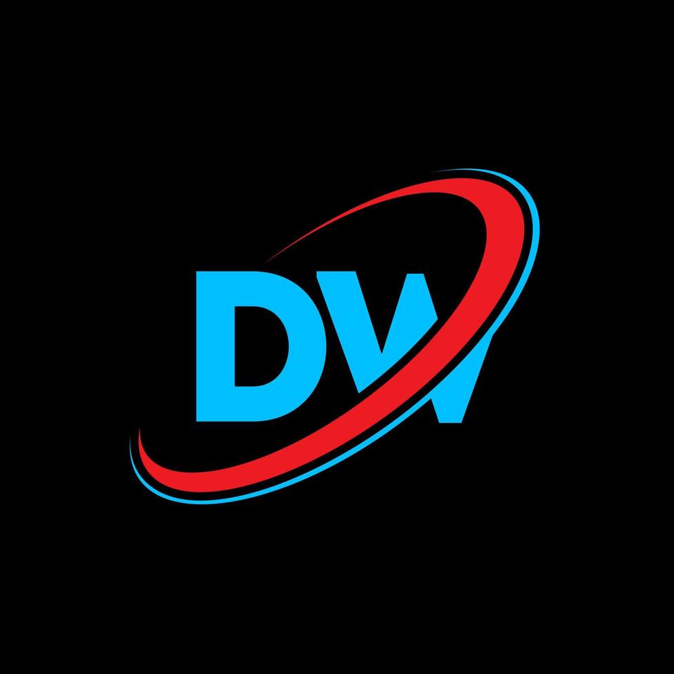 dw d w brev logotyp design. första brev dw länkad cirkel versal monogram logotyp röd och blå. dw logotyp, d w design. dw, d w vektor