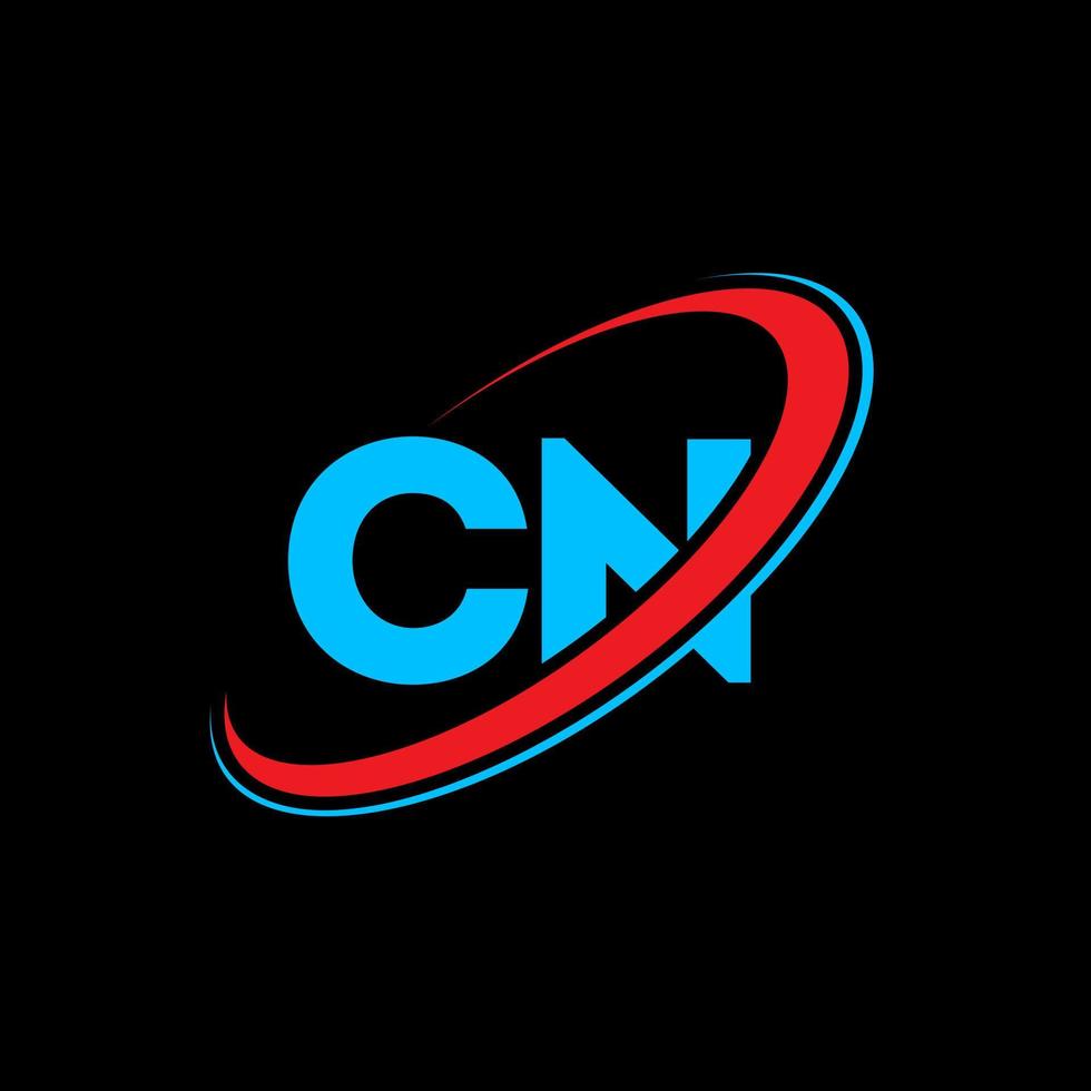 cn c n brev logotyp design. första brev cn länkad cirkel versal monogram logotyp röd och blå. cn logotyp, c n design. cn, c n vektor